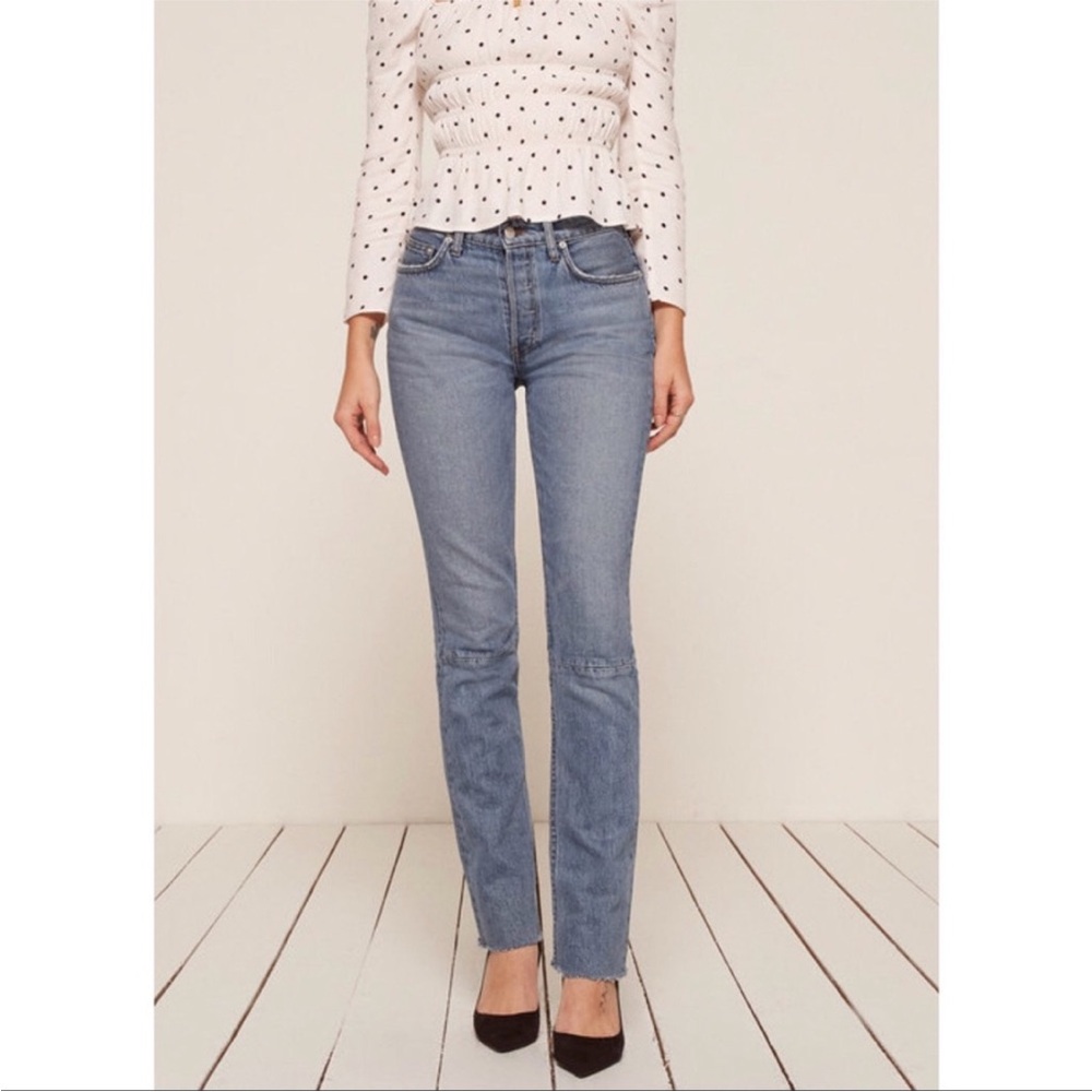 Reformation High Waisted Long And Straight Jeans in Aegean Wash